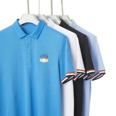 China Custom Embroidered Logo Anti-Wrinkle Comfortable Men's Polo Shirts Golf Plain Sleeves Men's Shirts Polyester/Cotton Stripes Polo Shirts for sale