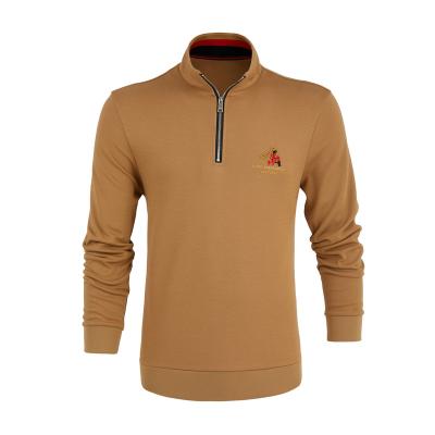 China Custom Embroidered Men's Anti-Wrinkle Logo Men's Long Sleeve T-shirt Zipper Polo Shirt And Front Stand Collar Half Zip Polo Shirt for sale