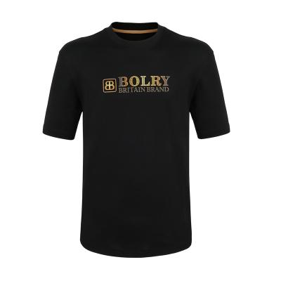 China Anti-Wrinkle Customized T-Shirt 100% Cotton High Quality Black Gold Logo Printed T-Shirt Can Be Attached To Diamond Men Short Sleeve for sale