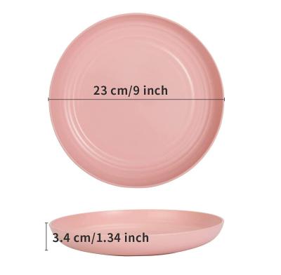 China 9inch Modern Unbreakable Deep Lightweight Wheat Straw Plates Plastic Dish Plates for sale