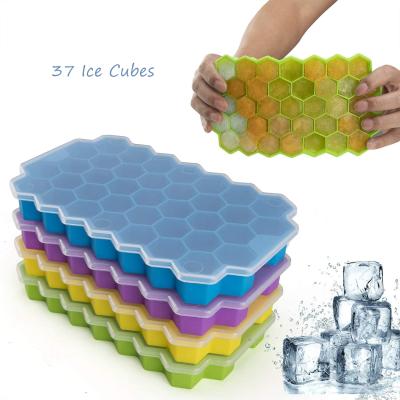 China Viable 37 Cavity Silicone Ice Cube Molds Tray With Lid For Whiskey Cocktail Ice Maker Tray Mold BPA Free for sale