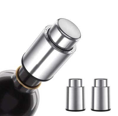 China Keep Fresh Custom Stainless Steel Bottle Stopper Preserver With Time Scale Vacuum Saver Reusable Wine Stopper for sale