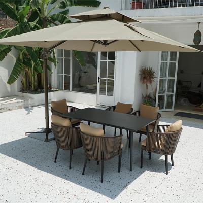 China Contemporary High Quality Rattan Outdoor Furniture Nice Rattan Chair Design Metal Frame Restaurant Wicker Table With Chairs for sale