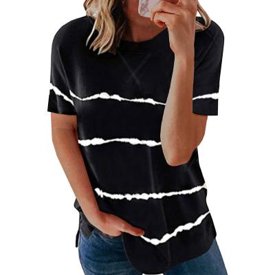 China Anti-Wrinkle Rts Fashion Wholesale Casual Cotton Stripe Hot Selling Loose T Shirt For Women for sale