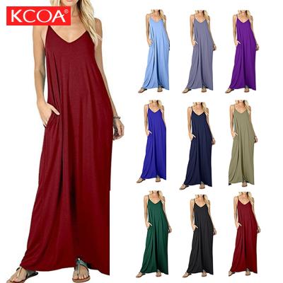 China Best Selling Pocket Breathable Long Maxi Casual Dresses For Ladies Sleeveless Solid Color Women From Amazon for sale