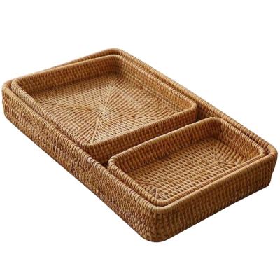 China Sustainable Eco Friendly Rectangle Fruit Natural Rattan Storage Baskets for sale