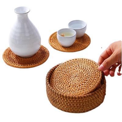 China Coffee Cup Primary Color Rattan Kitchen Insulation Sustainable Protection Hand - Woven Coaster for sale