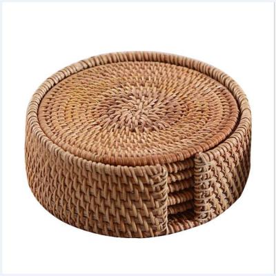 China China Sustainable Technology Production Autumn Rattan Woven Insulated Tea Coaster for sale