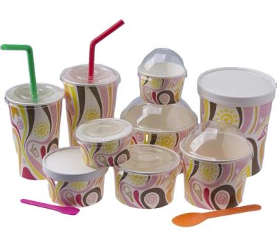 China Various Food Grade Disposable Custom Printed 3/5/8/16/18 Ounce Disposable Ice Cream Paper Gelato Cups With Lid And Spoon for sale