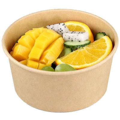 China OEM Recyclable Various Size Pe Coated Kraft Disposable Bowl Packing Cup Take Out Salad Bowl With Lid for sale