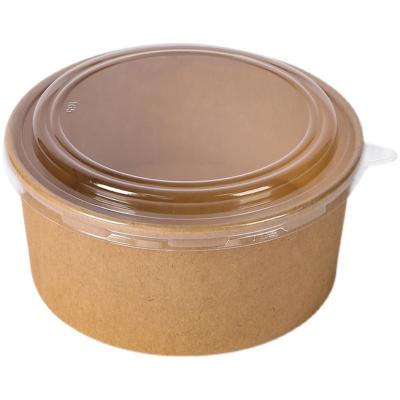 China Recyclable Brown Kraft Paper Soup Food Container Waterproof And Greaseproof Disposable Bowl With Paper Lid for sale