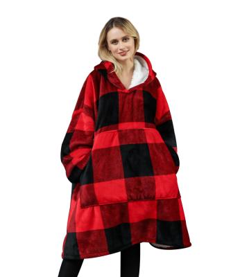 China Adult Christmas Sherpa Hooded Blanket Large Flame Retardant Wearable Oversized Cozy Giant Sweatshirts Blanket Christmas Hooded Blanket for sale