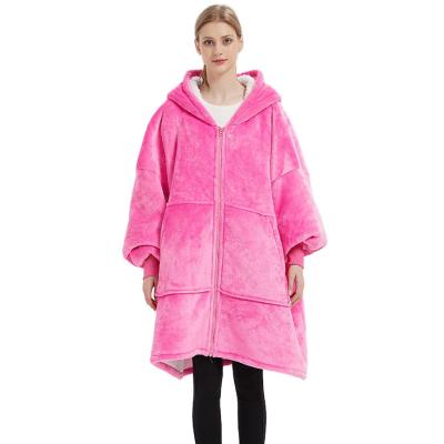 China Winter Oversized Flame Retardant Wearable Sherpa Printed Giant Cozy Thick Hoodie Blanket Sweatshirt With Zipper for sale