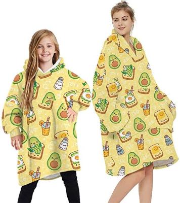 China Wearable Hooded Sweatshirts Printed Flame Retardant Sherpa Thick Avocado Blanket Striped Oversized Hoodie Blanket Manufacturer for sale