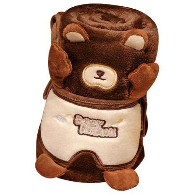 China Single Covering Plush Cartoon Roll Face Cover Car Air Conditioning Animal Can Store Blanket Blanket Blanket for sale