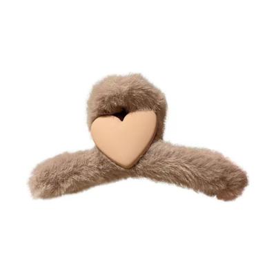 China Autumn and winter new plush plush handle coffee color love shark clip plush hair accessories for sale