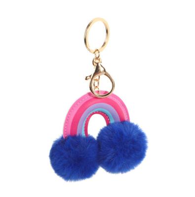 China Cute Metal Fluffy Plush Hanging Plush Backpack Key Chain Plush Toy Rainbow Key Chain for sale