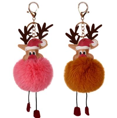 China Plush Reindeer Hairball Faux Fur Christmas Gift Plush Key Chain Key Chain for sale