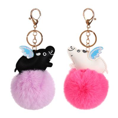 China Plush Wings Exquisite Gradient Color Gradient Pig Hair Flying Ball Bag Chain Key Chain for sale