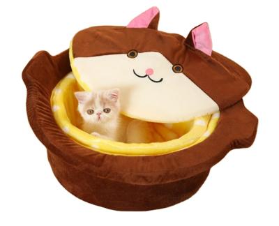 China Round Shape Breathable Cat Bed Sleeping Playing Cat Bed House With Ball Toys Pet Bed for sale