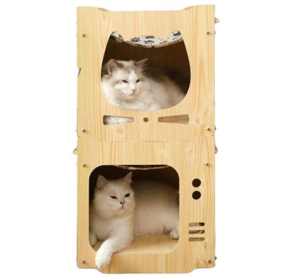 China Custom Stocked OEM Wooden Pet Furniture Cat Cave Lounge House for sale