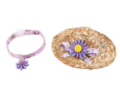 China Small Straw Pet Hat Sunflower Pet Woven Handmade Cute Viable Straw Hats for sale