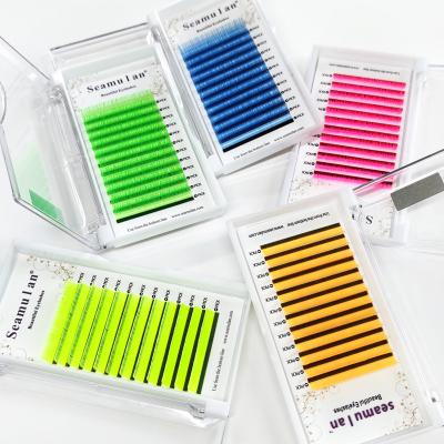 China 2022 0.07 Fluorescent Color Latest Natural Soft Single Lengths Full Lashes Thick Volume 6-15 Mm In Regular Curl J Since C CC D DD for sale