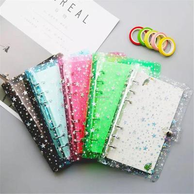 China Recycled and Eco-friendly Loose Leaf Notebook Cover Plastic Clear School 6 Ring Binder Glitters A5 A6 for sale