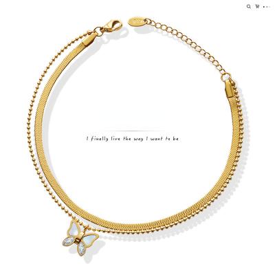 China Other New White Zircon Anklet Double Layer Gold Plated Chain Like Flat Snake All-matching Accessories For Women for sale