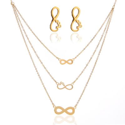 China Other Thanks to Fashion Geometric Multilayer Numbers8Earrings Set Stainless Steel Jewelry And Necklace Set for sale