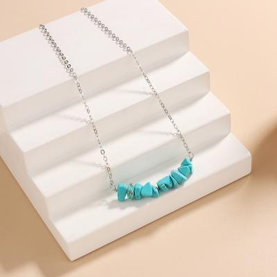 China Other Border Fashion Personalized Turquoise Necklace For Women Niche Design Bohemian Gravel Clavicle Chain Pendant Wholesale for sale