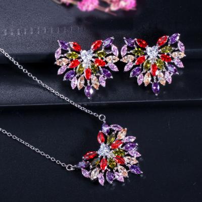 China Other Super Hot Peach Color Heart Zircon Necklace Earrings Two Piece Suit Two Piece White Gold Plated Anti Allergy Jewelry for sale