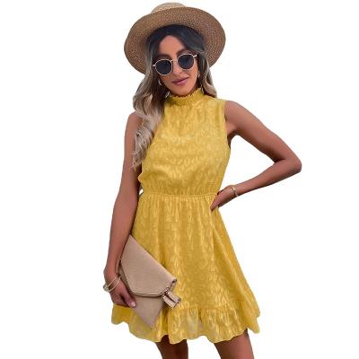 China Short Lace Sleeveless Jacquard Backing Collar Dress Breathable Soft Recommended Dress For Women for sale