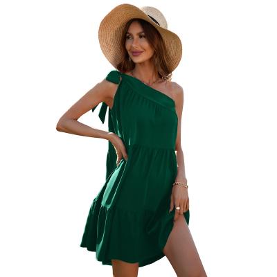 China New summer breathable chiffon diagonal dress loose and comfortable sleeveless short dress for women for sale