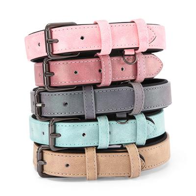 China Custom Pet Products Supplier 2 Inch Wide PU Nubuck Front Clip Faux Leather Dog Collar Custom Made for sale