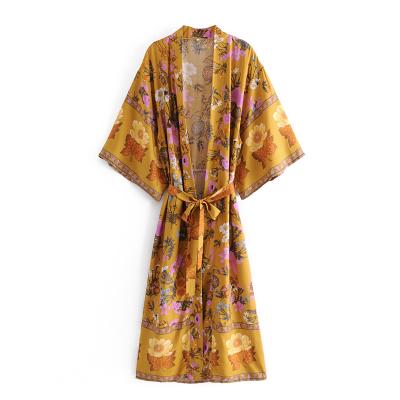 China Vestidos Boho Maxi Dresses Casual Boho Chic Floral Print Hippie Anti-Static Floral Print Gypsy Long Kimono Kimono Cover Up for sale