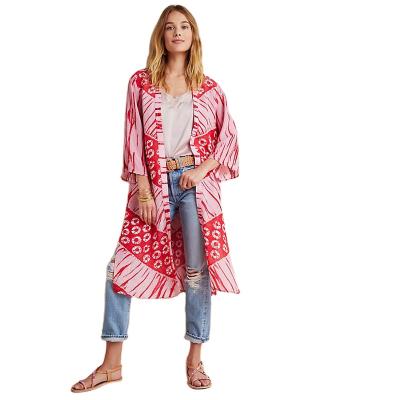 China Female Kimonos Kaftan Bohemian Cardigan Plus Size Lia Shibori Kimono Casual Women Plus Size Plus Size Floral Print Long for sale