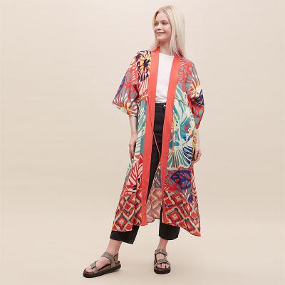 China Plus Size Plus Size Joann Strandumhang MIT Mustermix Floral Print Cover Up Long Maxi Tunic Boho Cardigan Kimono Feminine Female for sale