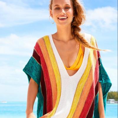 China Plus Size Plus Size Hollow Rainbow Bikini 2022 Colorful Knitting Loose Oversize Beach Style Sweater Kimono Long Outwear Women's Dress for sale