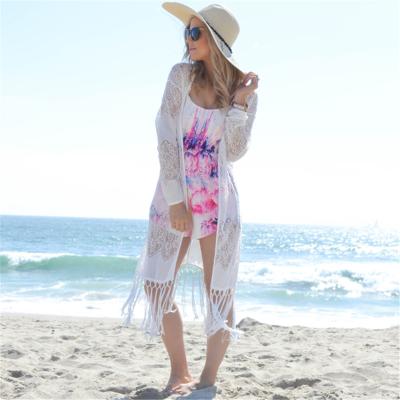 China Plus Size Plus Size Wholesale Midi Sleeve Floral Lace Kimono Long Beach Wear Loose Fit Female Women's Maxi Robe Tassels Cover Up Kimonos for sale