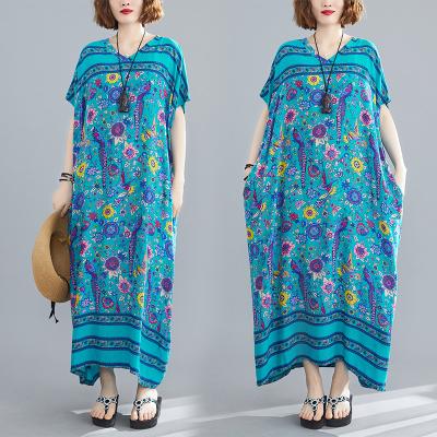 China Anti-Static Peacock Floral Print Anti-Static Designs Loose Fit Kimono Maxi Robes Cotton Women Kaftan Bohemian Gypsy Dress for sale