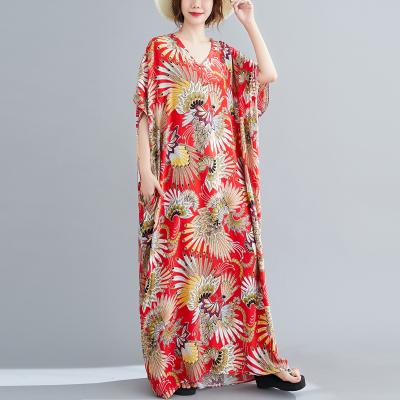 China Anti-Static Bohemian Sleepwear Floral Printing Long Robes Plus Size Women Boho Kaftan Chic Loose Kimono Long Robe for sale