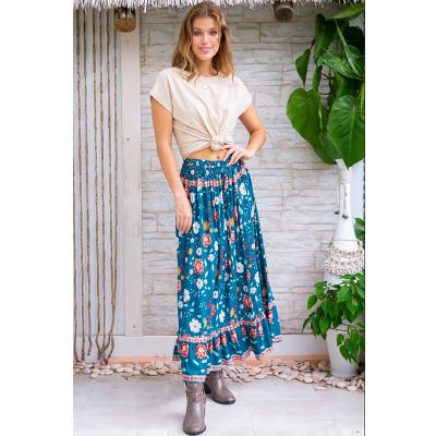 China Saia Falda Women's Breathable Dance Hippie Floral Print Skirts Women's Della Emerald Maxi Skirt Bohemian Elastic Waist for sale