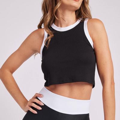 China Breathable Tops Amazon Yoga Wear Tank Tops 100% Cotton Color Block Dancer Girls Fitness Ribbed Black And White Tank Tops for sale