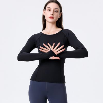 China Wholesale Breathable 2022 Winter Long Sleeve Mesh Plain Yoga T-shirt Running Thin Tight Fit Quick Dry Fitness Tops Chest Cup Active Gym Wear for sale