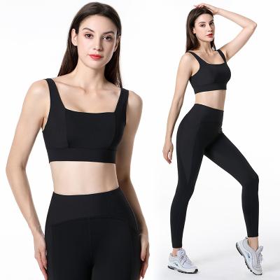 China Latest Breathable Gym Sets High Waisted Legging And Sports Bras Seamfree 2 Piece Fit Fitness Backless Bra Gaiters Tight Pants for sale