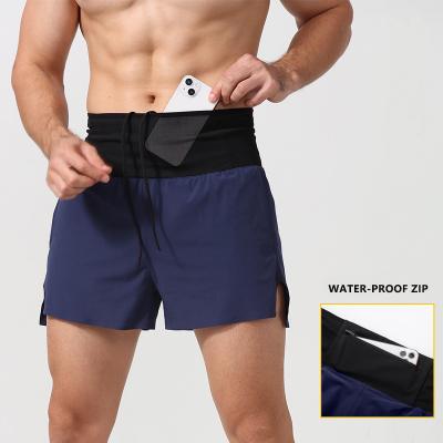 China 2022 New Phone Pockets Breathable Summer Four Ways High Stretch Side Split GYM Fitness Men Workout Super Slim Dry Shorts for sale