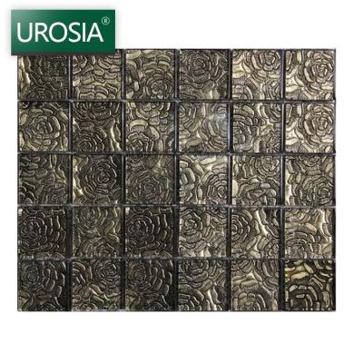 China Luxury Wide Color Mixed Flower Flooring Mosaic Tile Flooring Square Shape Bronze Matte Non-slip Metal Glass Mosaic for sale