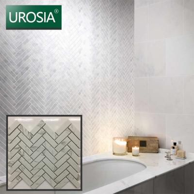 China White Carrara Herringbone Mosaic Italy Calacatta Marble Mosaic Chinese Style Baby Skin Tile Marble Ceramic Matte Texture Mosaic for sale