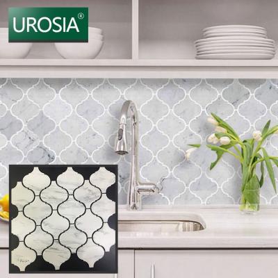 China Chinese Style Crema Marfil Ceramic Mosaic Tile Matt Baby Skin Mosaic Marble Texture White Carrara Arabesque Mosaic for sale